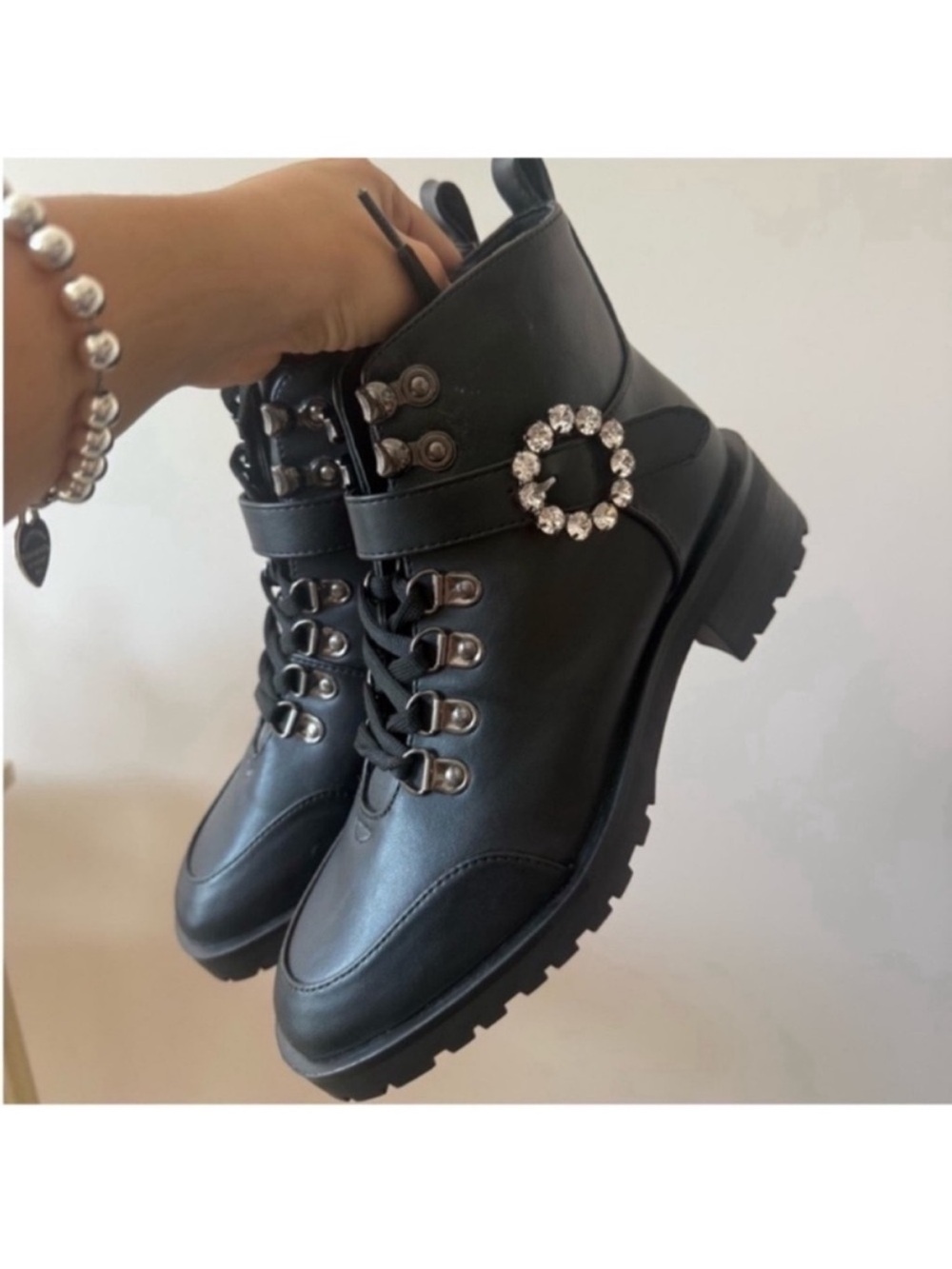 Nanette Lepore Black Faux Leather Combat Boots NWT 6 - Picture 3 of 5